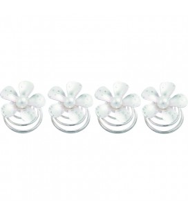 A&A Haarspiraal Bloem-Glitter-Parel Silver 6 Stuks